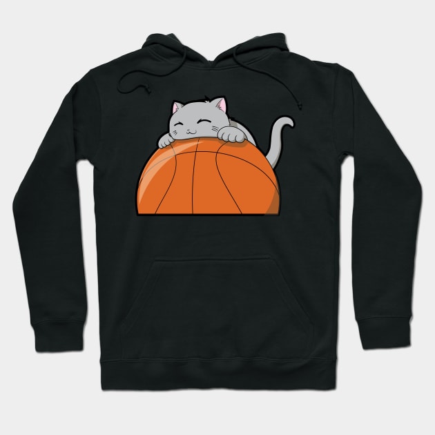 Cute Cat Hugging A Basketball Hoodie by The Kitten Gallery